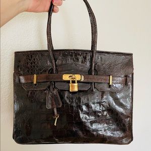 Vintage Real Crocodile Leather Kelly Handbag